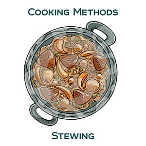 Stewing. Cooking methods. Hand-drawn vector illustration