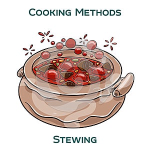 Stewing. Cooking methods. Hand-drawn vector illustration