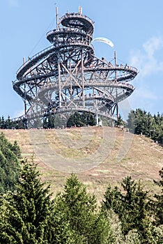 Stezka v oblacich on Dolni Morava with paraglides and clear sky photo