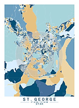 StGeorge Utah USA Creative Color Block city Map Decor Serie