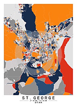 StGeorge Utah USA Creative Color Block city Map Decor Serie