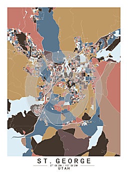 StGeorge Utah USA Creative Color Block city Map Decor Serie