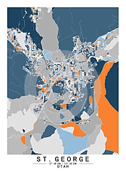 StGeorge Utah USA Creative Color Block city Map Decor Serie