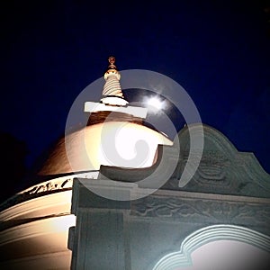 Sthupa in Temple at Night, Full Moon Poya Day