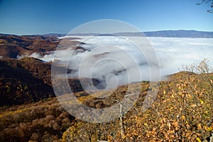 Stiavnicke vrchy with inversion in the basin, Slovakia