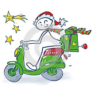 Stick figure on a scooter at Christmas