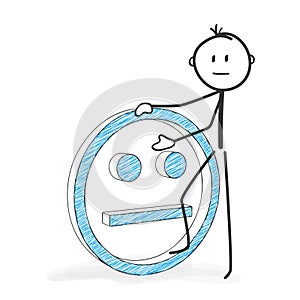 Stick Figure Cartoon - Stickman with a Neutral Smiley Icon. photo