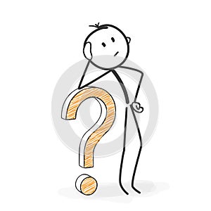 Stick Figure Cartoon - Stickman with a Question Mark Icon. Looking For Solutions.