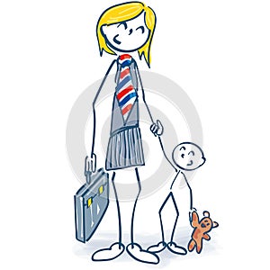 Stick figure as a female manager with child and career