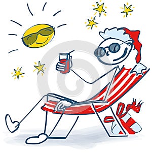 Stick figure as a santa in the deck chair