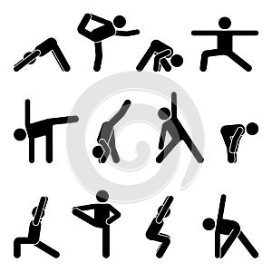 Stick figure basic yoga position set