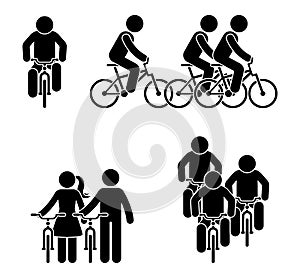 Stick figure bicycle race pictogram. Sport activity fitness icon.