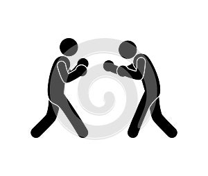 Stick figure boxing icon, boxers duel