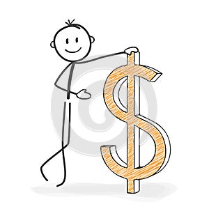 Stick Figure Cartoon - Stickman with a Dollar Icon.