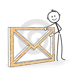 Stick Figure Cartoon - Stickman with an Envelope Icon. Symbolic