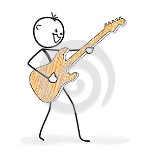 Stick Figure Cartoon - Stickman Rocking the Stage with a Guitar