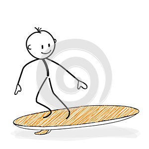 Stick Figure Cartoon - Stickman On a Surfboard Icon.