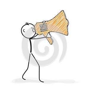 Stick Figure Cartoon - Stickman Yelling Into a Megaphone Icon.