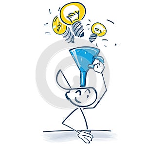 Stick figure funnels ideas into the head with a funnel photo