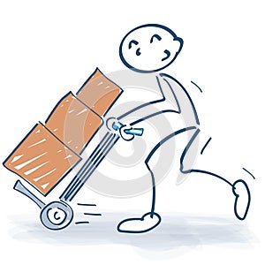 Stick figure with hand truck and packages