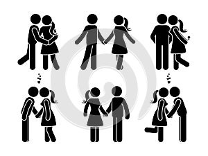 Stick figure happy couple in love. Man and woman in love vector illustration.