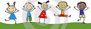 Stick Figure Happy Kids Vector Illustration