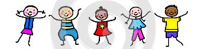 Stick figure kids dancing