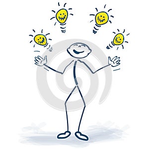 Stick figure with light bulbs of ideas