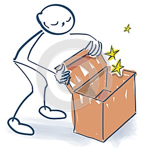 Stick figure looks into a box