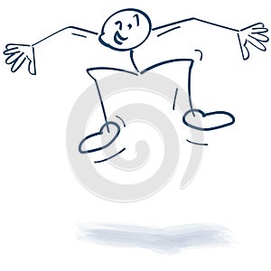 Stick figure makes an air jump with joy on the positive message