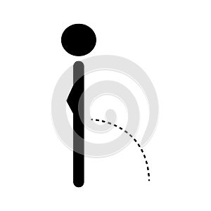 Stick figure man peeing icon on white background