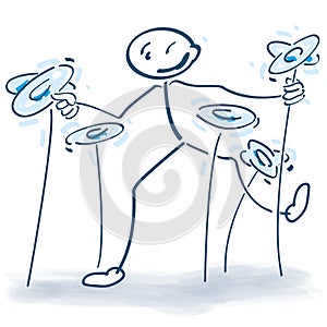 Stick figure with plates, controlling and multitasking