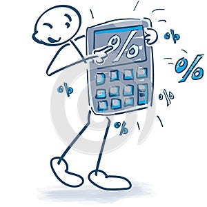 Stick figure with a pocket calculator and percentages