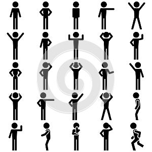 Stick figure positions set vector icon.