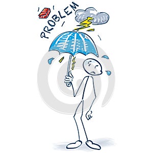 Stick figure with problems and umbrella