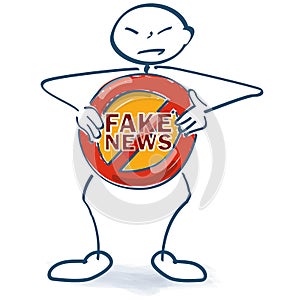Stick figure with prohibition sign for fake news