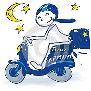 Stick figure with scooter as a overnight courier photo