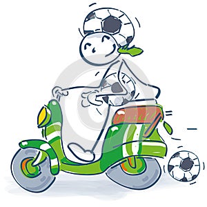 Stick figure with scooter as a soccer fan