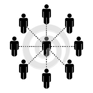 Stick Figure Social Network Connection Organization Team Group of People. Black Illustration Isolated on a White Background. EPS