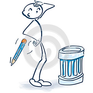 Stick figure with trash can