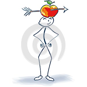 Stick figure with wounded apple and arrow on the head