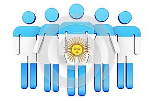 Stick figures with Argentinean flag. Social community and citizens of Argentina, 3D rendering