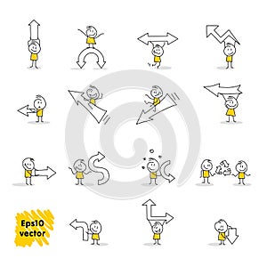 Stick figures. Arrow. Isolated on white background