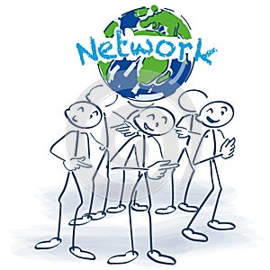 Stick figures and network around the world photo