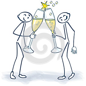 Stick figures with champagne glasses