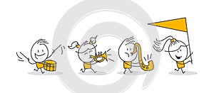 Stick figures. Teamwork. Hand drawn doodle line art cartoon design character