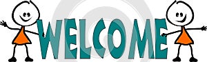 Stick figures with Welcome