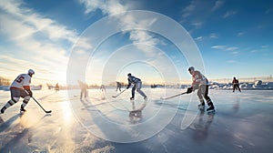 stick hockey on frozen lake