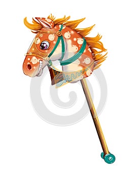 Stick horse toy, cut out on white background