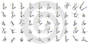 Stick man figures icons set, isometric style